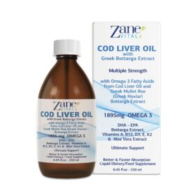 Zane Hellas tőkehalmájolaj márna ikra kivonattal 250 ml Zane Hellas tőkehalmájolaj márna ikra kivonattal 250 ml