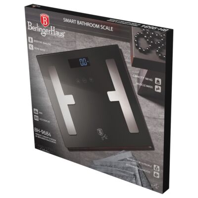 BerlingerHaus Testzsíranalizáló üveg személymérleg 180 kg - Metallic Line Carbon Edition