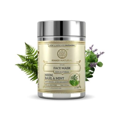 Khadi Natural Face mask Ayurvédikus Bazsalikom & Menta Arcpakolás Neem Kivonattal 50 g