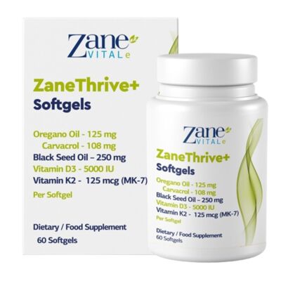 Zane Vitale ZaneThrive+ Oregánó olaj lágyzselatin kapszula Feketeköménnyel és D3&amp;K2 vitaminnal 60 db
