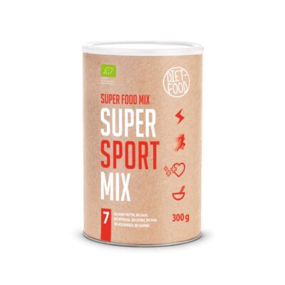 Diet Food Super Sport Mix: spirulina, guarana, lucuma, acai bogyók, kakaó, kenderfehérje keveréke