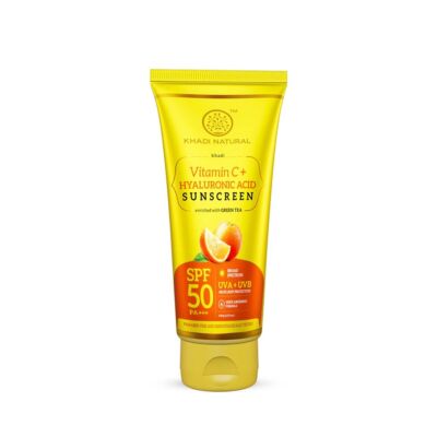 Khadi Natural Ayurvédikus C-vitaminos hialuronsavas fényvédő krém zöld teával SPF'50 PA+++ 100 ml